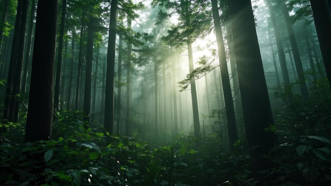 A serene, sunlit path winding through the lush Dandakaranya forest